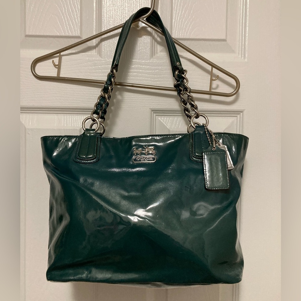*Coach 18770 Chelsea Teal Hunter Green Patent Leather Tote Shoulder Bag